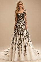 Rutipo As Picture A-Line Long Sleeves Court Train Lace Wedding Dresses