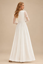 Rutipo Ivory Simple Long Sleeves Wedding Dresses With Split Front