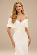Rutipo Ivory Off-The-Shoulder Sleeveless Sweep Train Charmeuse Wedding Dresses
