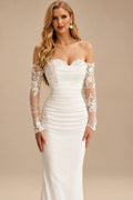 Rutipo Ivory Sweetheart Detachable Train Lace Sleeves Wedding Dresses