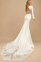 Rutipo Ivory Trumpet/Mermaid Long Sleeves Lace/Elastic Satin Wedding Dresses