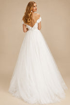 Rutipo Ivory Sheath/Column Off-The-Shoulder Sleeveless Detachable Wedding Dresses With Lace