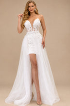Rutipo White Sheath/Column Sweetheart Lace Wedding Dresses With Appliques Lace