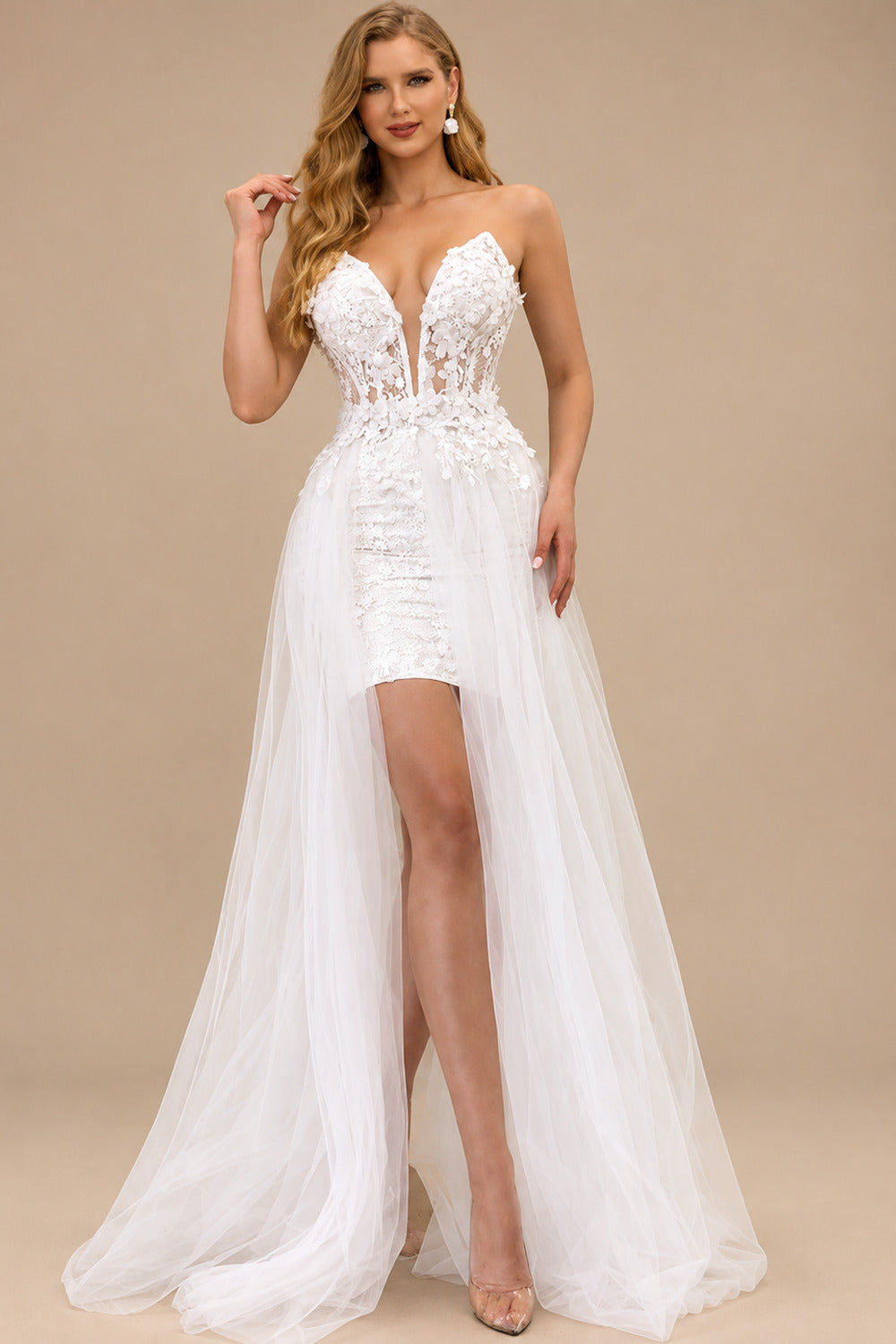 Rutipo White Sheath/Column Sweetheart Lace Wedding Dresses With Appliques Lace