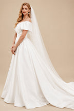 Rutipo Ivory Ball-Gown Off-The-Shoulder Sleeveless Sweep Train Satin Wedding Dresses