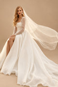 Rutipo Ivory Ball-Gown Square Neckline Long Sleeves Chiffon Wedding Dresses With High Split