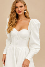 Rutipo Ivory A-Line Square Neckline Long Sleeves Ankle-Length Satin Wedding Dresses With Bow(s)