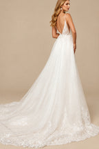 Rutipo Ivory Trumpet/Mermaid V-Neck Lace/Tulle Wedding Dresses With Appliques Lace