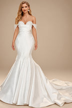 Rutipo Ivory Trumpet/Mermaid Sweetheart Sleeveless Satin Wedding Dresses With Beading