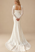 Rutipo Ivory Trumpet/Mermaid Sweep Train Lace Wedding Dresses With Back Hole