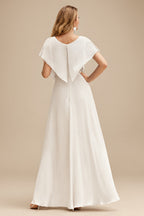 Rutipo Ivory A-Line Halter Sleeveless Sweep Train Satin Wedding Dresses With Bow(s)