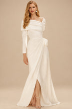 Rutipo Ivory Sheath/Column Asymmetrical Jersey Wedding Dresses With Split Front