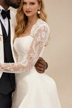 Rutipo Ivory Trumpet/Mermaid Square Neckline Satin Wedding Dresses With Lace