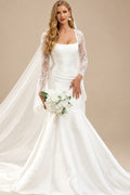 Rutipo Ivory Trumpet/Mermaid Square Neckline Satin Wedding Dresses With Lace