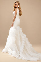 Rutipo Ivory Trumpet/Mermaid V-Neck Sleeveless Tulle/Elastic Satin Wedding Dresses