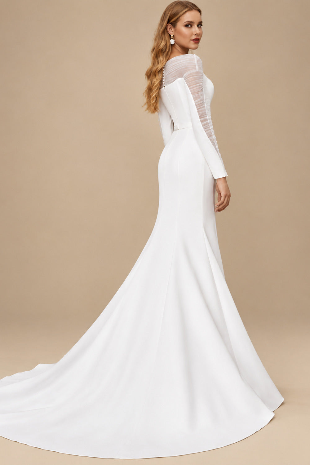Rutipo Ivory Trumpet/Mermaid Sweep Train Tulle/Elastic Satin Wedding Dresses