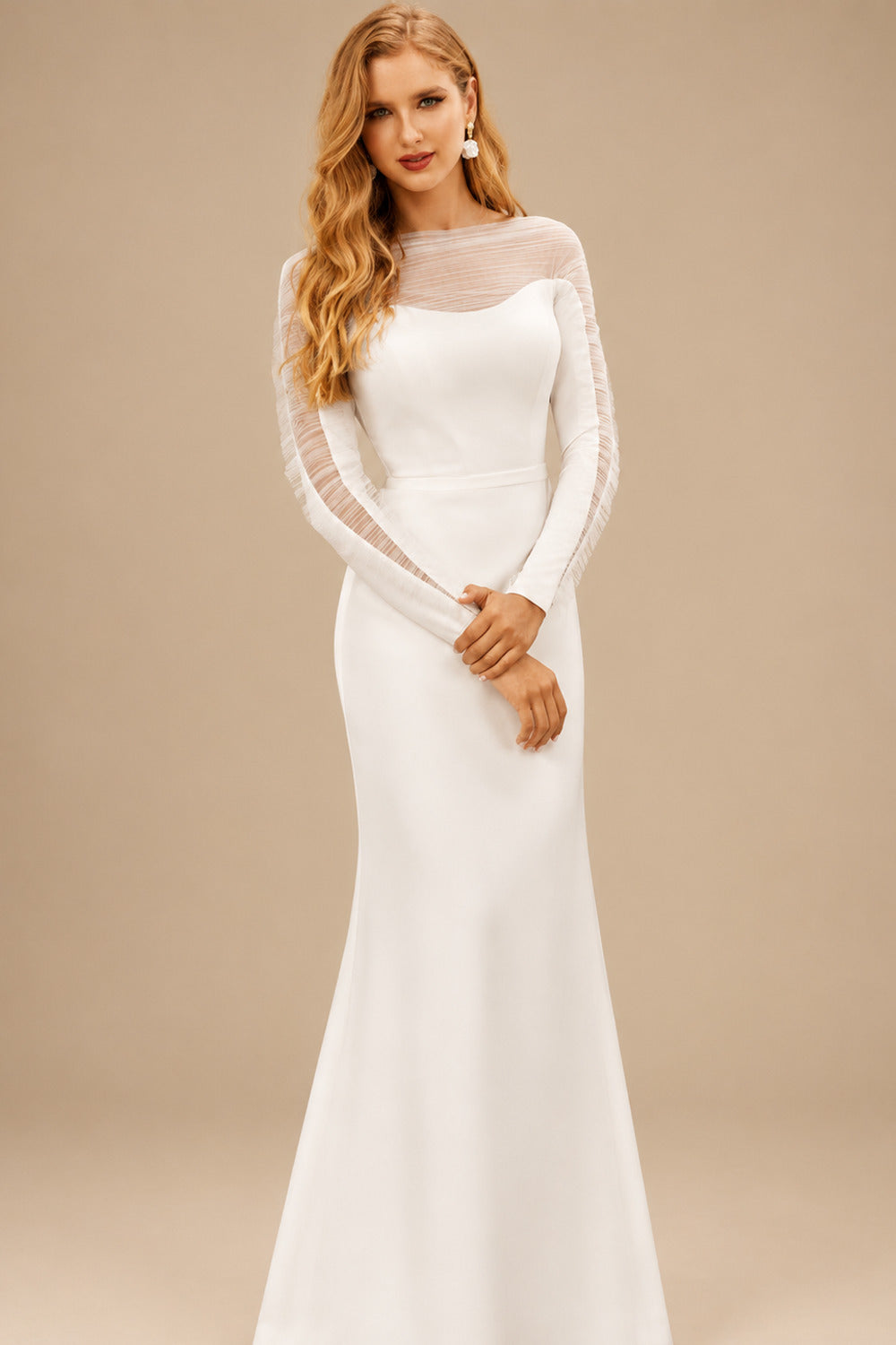 Rutipo Ivory Trumpet/Mermaid Sweep Train Tulle/Elastic Satin Wedding Dresses