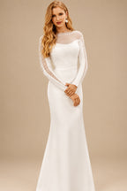 Rutipo Ivory Trumpet/Mermaid Sweep Train Tulle/Elastic Satin Wedding Dresses