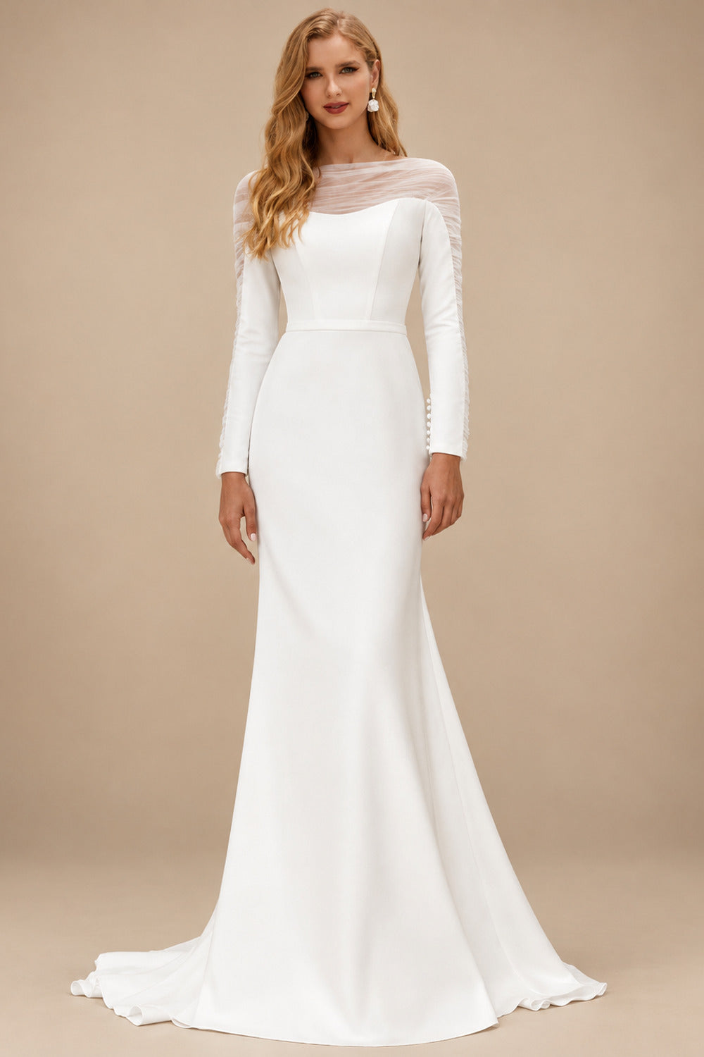 Rutipo Ivory Trumpet/Mermaid Sweep Train Tulle/Elastic Satin Wedding Dresses