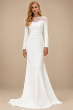 Rutipo Ivory Trumpet/Mermaid Sweep Train Tulle/Elastic Satin Wedding Dresses