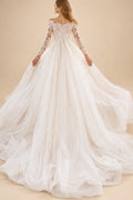 Rutipo Ivory A-Line Illusion Neck Lace/Tulle Wedding Dresses With Appliques Lace