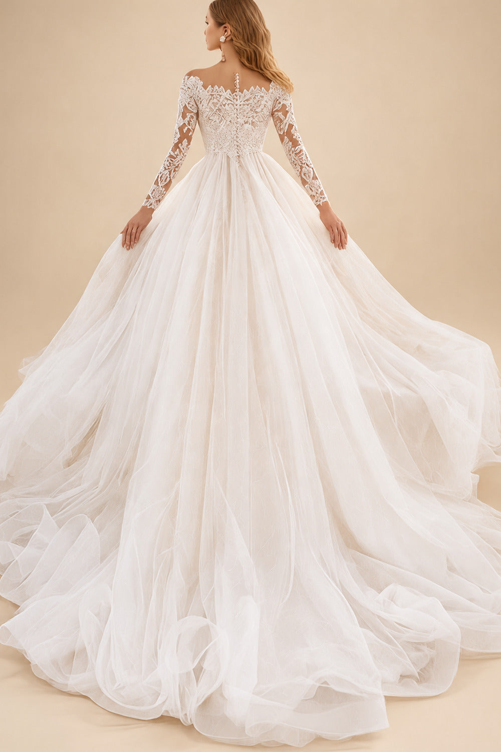 Rutipo Ivory A-Line Illusion Neck Lace/Tulle Wedding Dresses With Appliques Lace