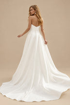 Rutipo Ivory A-Line Sweetheart Sleeveless Court Train Satin Plus Size Wedding Dresses With High Split