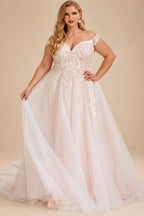 Rutipo As Picture Plus Size Ball-Gown Off-The-Shoulder Sweep Train Tulle Wedding Dresses With Lace