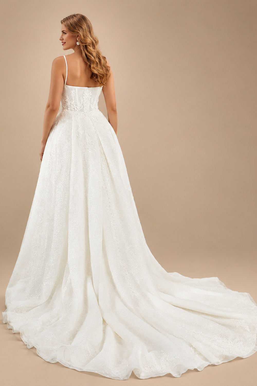Rutipo Ivory Plus Size A-Line Cowl Neck Court Train Tulle Wedding Dresses With Lace/High Split