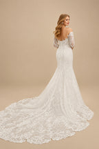 Rutipo Ivory Plus Size Trumpet/Mermaid Off-The-Shoulder Long Sleeves Court Train Lace Wedding Dresses
