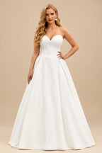 Rutipo Ivory Plus Size Ball-Gown Sweetheart Sleeveless Court Train Satin Wedding Dresses