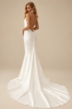 Rutipo Ivory Flattering Trumpet Halter Outcut On The Back Elastic Satin Wedding Dresses