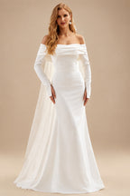 Rutipo Ivory Modest Trumpet Off-The-Shoulder Long Sleeves Wedding Dresses With High Split