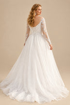 Rutipo Ivory Classy Ball-Gown Illusion Neck Long Sleeves Lace/Tulle Wedding Dresses