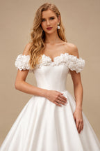 Rutipo Ivory Elegant Flower(s) Off-The-Shoulder Ball-Gown Sweep Train Satin Wedding Dresses
