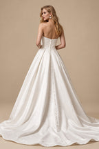 Rutipo White Elegant Ball-Gown Sleeveless Chapel Train Liquid Satin Wedding Dresses With High Split