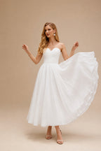 Rutipo Ivory Elegant Pleated Sweetheart Ball-Gown Ankle-Length Satin/Tulle Wedding Dresses