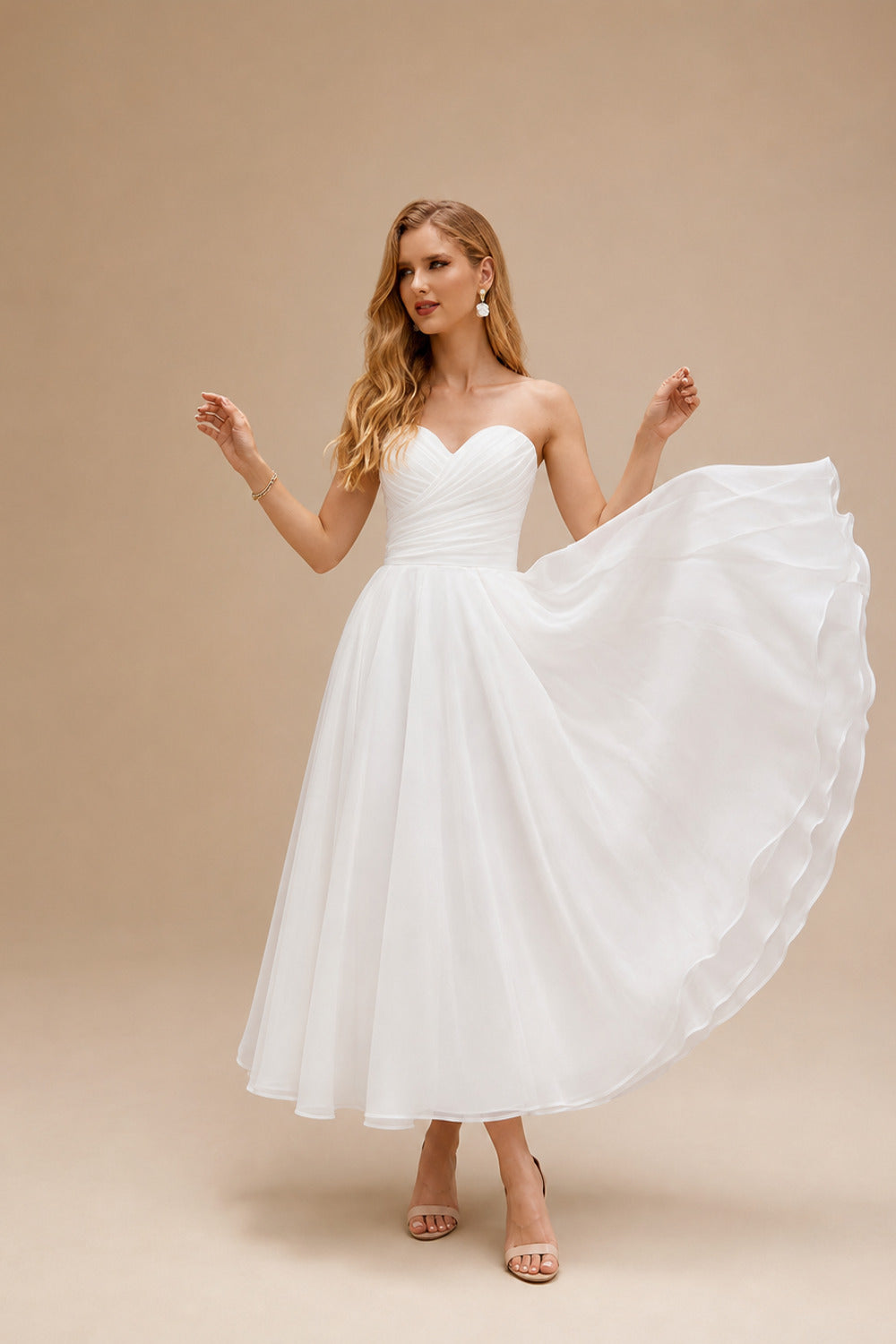 Rutipo Ivory Elegant Pleated Sweetheart Ball-Gown Ankle-Length Satin/Tulle Wedding Dresses