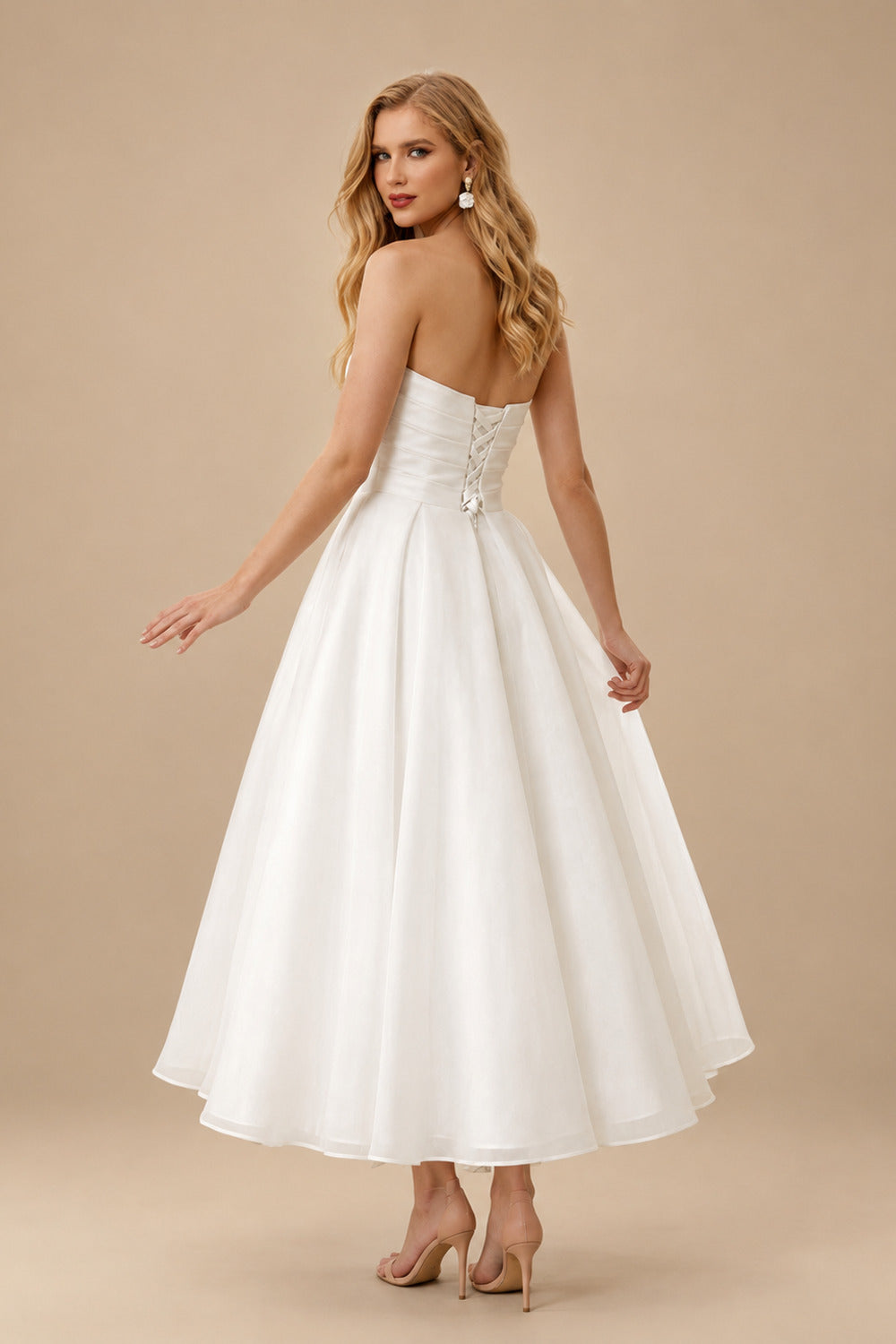 Rutipo Ivory Elegant Pleated Sweetheart Ball-Gown Ankle-Length Satin/Tulle Wedding Dresses