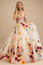 Rutipo As Picture Flower(s) Appliques Lace Off-The-Shoulder Sleeveless A-Line Court Train Tulle Wedding Dresses