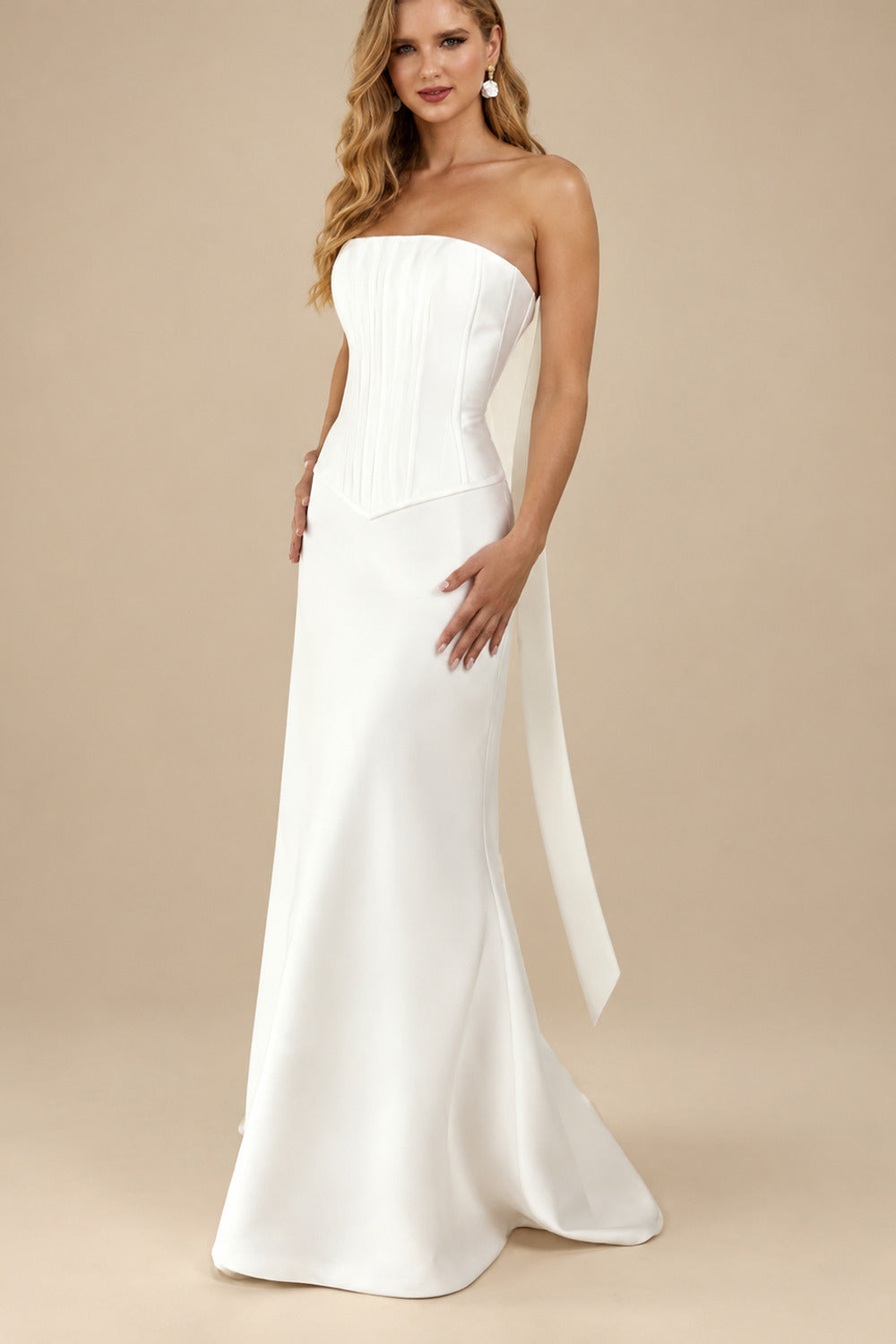Rutipo Ivory Trumpet/Mermaid Sweetheart Sleeveless Floor-Length Matte Satin Wedding Dresses