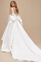 Rutipo Ivory Classy Square Neckline Mermaid Bow(s) Detachable Overskirt Matte Satin Wedding Dresses