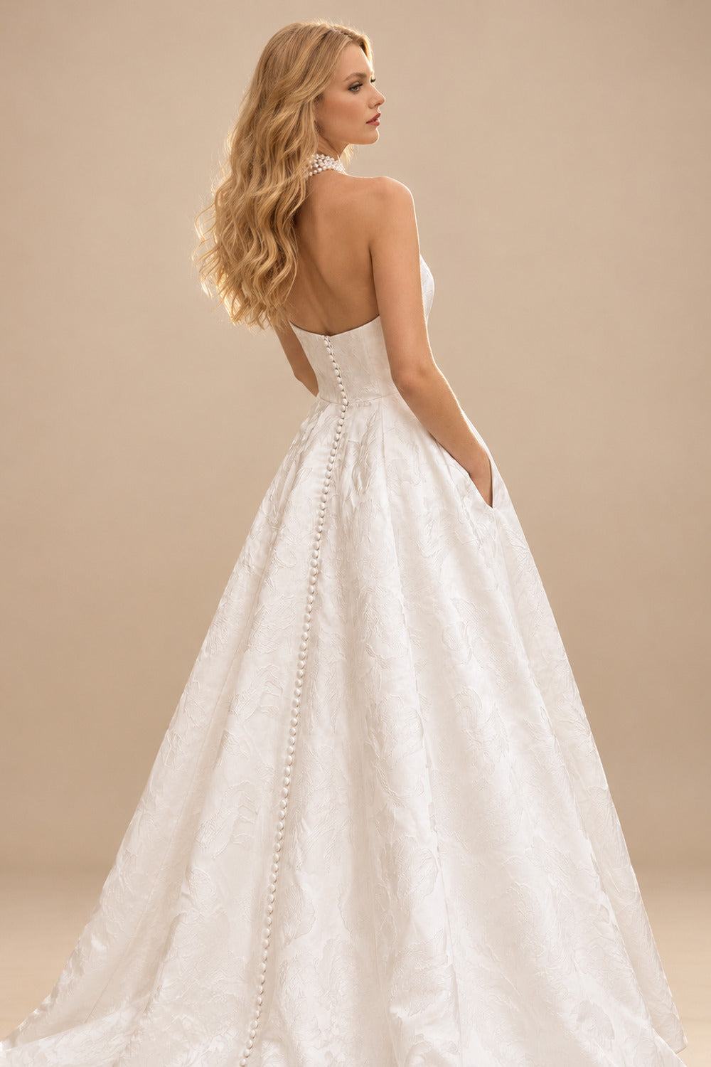 Rutipo White Elegant Cowl Neck Strapless Sleeveless Ball-Gown Court Train Wedding Dresses