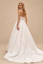 Rutipo White Elegant Cowl Neck Strapless Sleeveless Ball-Gown Court Train Wedding Dresses