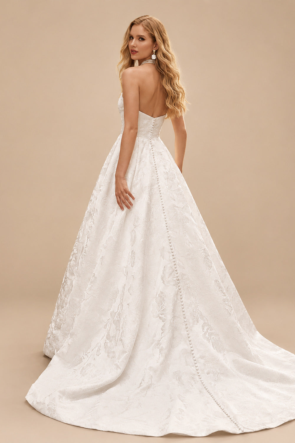 Rutipo White Elegant Cowl Neck Strapless Sleeveless Ball-Gown Court Train Wedding Dresses