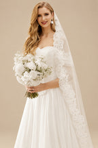 Rutipo Ivory Elegant Off-The-Shoulder Sleeveless A-Line Sweep Train Tulle Wedding Dresses With Lace