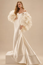 Rutipo Ivory Elegant Sweetheart Mermaid Court Train Organza Wedding Dresses With Flower(s) Wrap