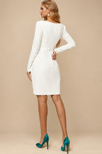 Rutipo Ivory Elegant V-Neck Long Sleeves Short/Mini Italian Satin Wedding Dresses With High Split