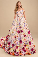 Rutipo As Picture A-Line Off-The-Shoulder Sleeveless Court Train Wedding Dresses With Flower(s)