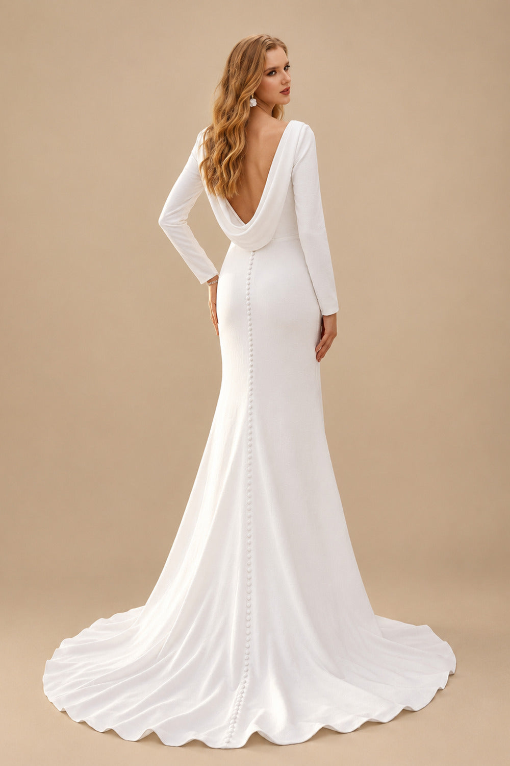 Rutipo White Trumpet/Mermaid Long Sleeves Sweep Train Elastic Satin Wedding Dresses With High Split